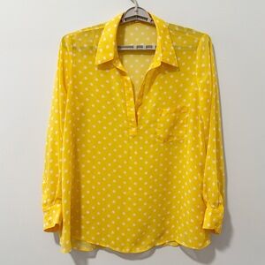 Pleione Sheer Polka Dot Popover Blouse Womens Size‎ XL Yellow Lightweight